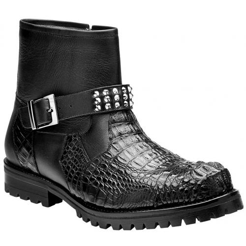 Belvedere "Uovo" Black Genuine Hornback Crocodile And Italian Calfskin Leather Ankle Boots 3500